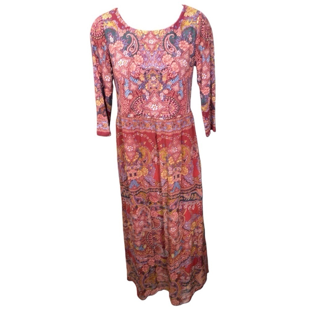 Soft Surroundings Dress Womens Large Red Niran Chiffon Floral Paisley Maxi - Picture 8 of 8